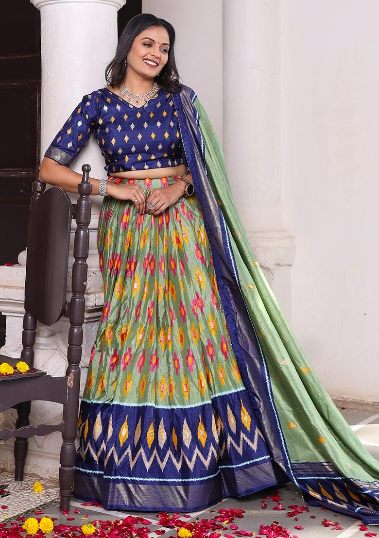 Multi Embroidered Silk Lehenga Set With Dupatta