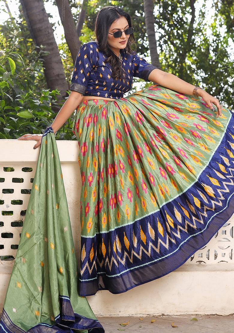 Multi Embroidered Silk Lehenga Set With Dupatta