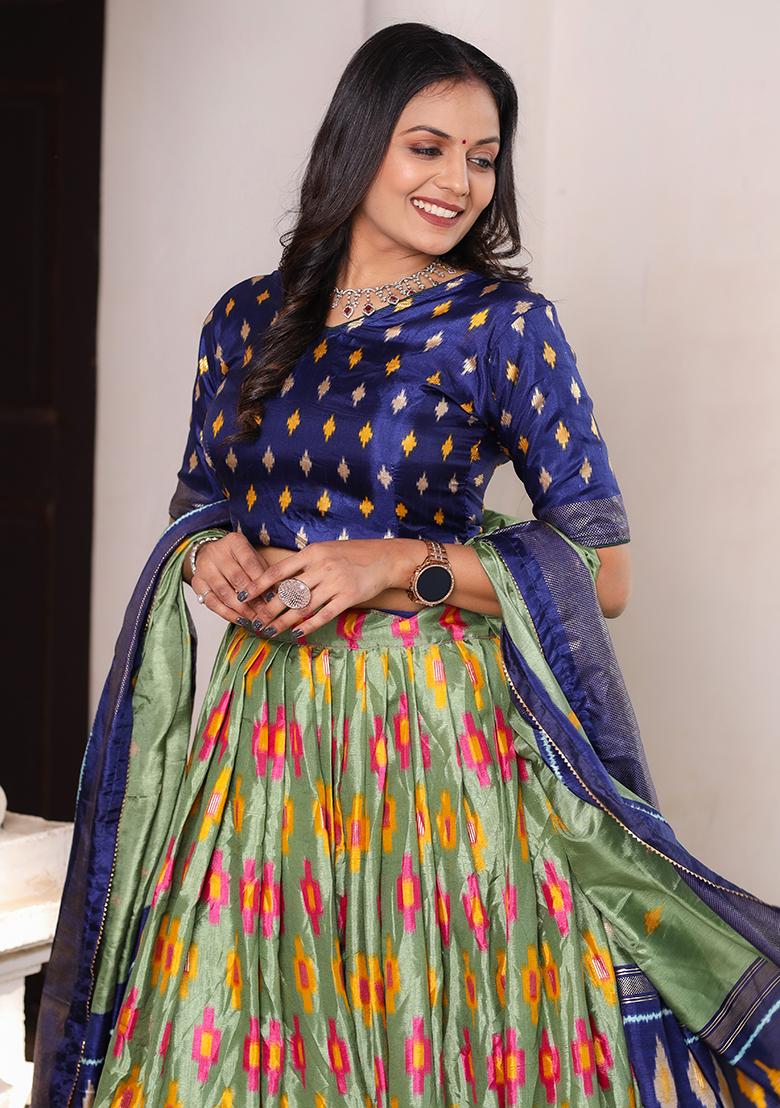 Multi Embroidered Silk Lehenga Set With Dupatta