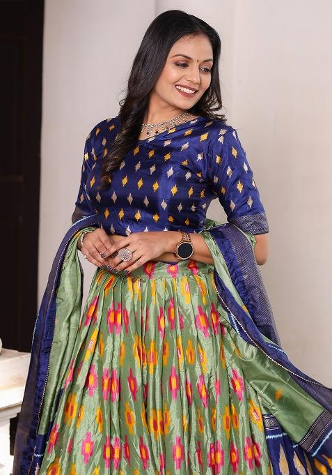 Multi Embroidered Silk Lehenga Set With Dupatta