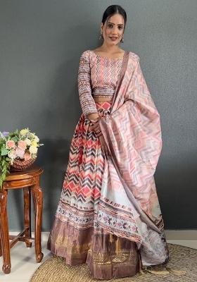 Multi Embroidered Silk Lehenga Set With Dupatta