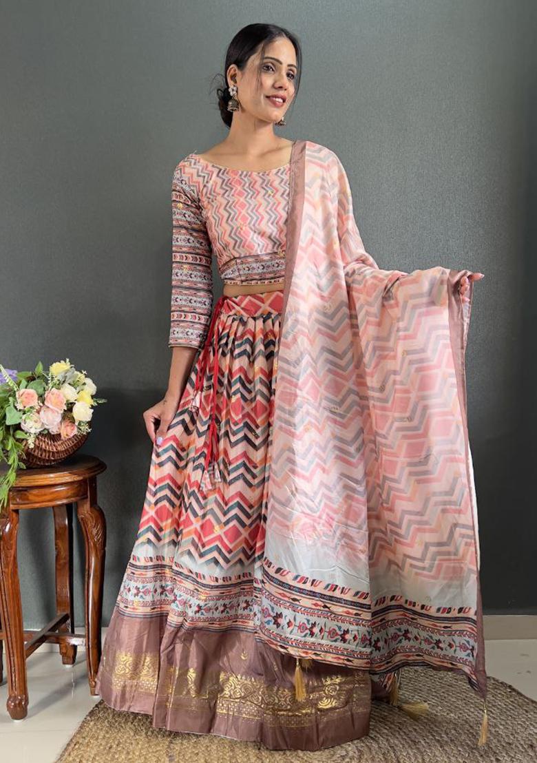 Multi Embroidered Silk Lehenga Set With Dupatta