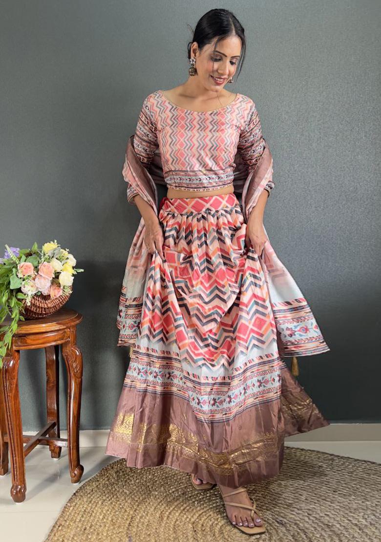 Multi Embroidered Silk Lehenga Set With Dupatta