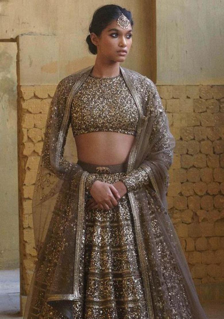 Multi Embroidered Silk Lehenga Set With Dupatta