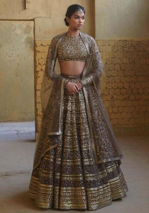 Multi Embroidered Silk Lehenga Set With Dupatta