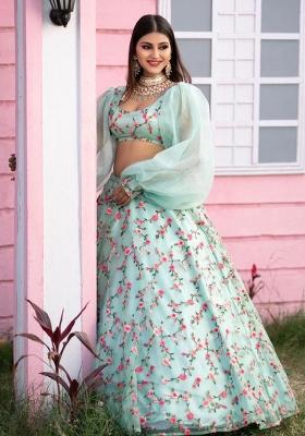Multi Embroidered Silk Lehenga Set With Dupatta