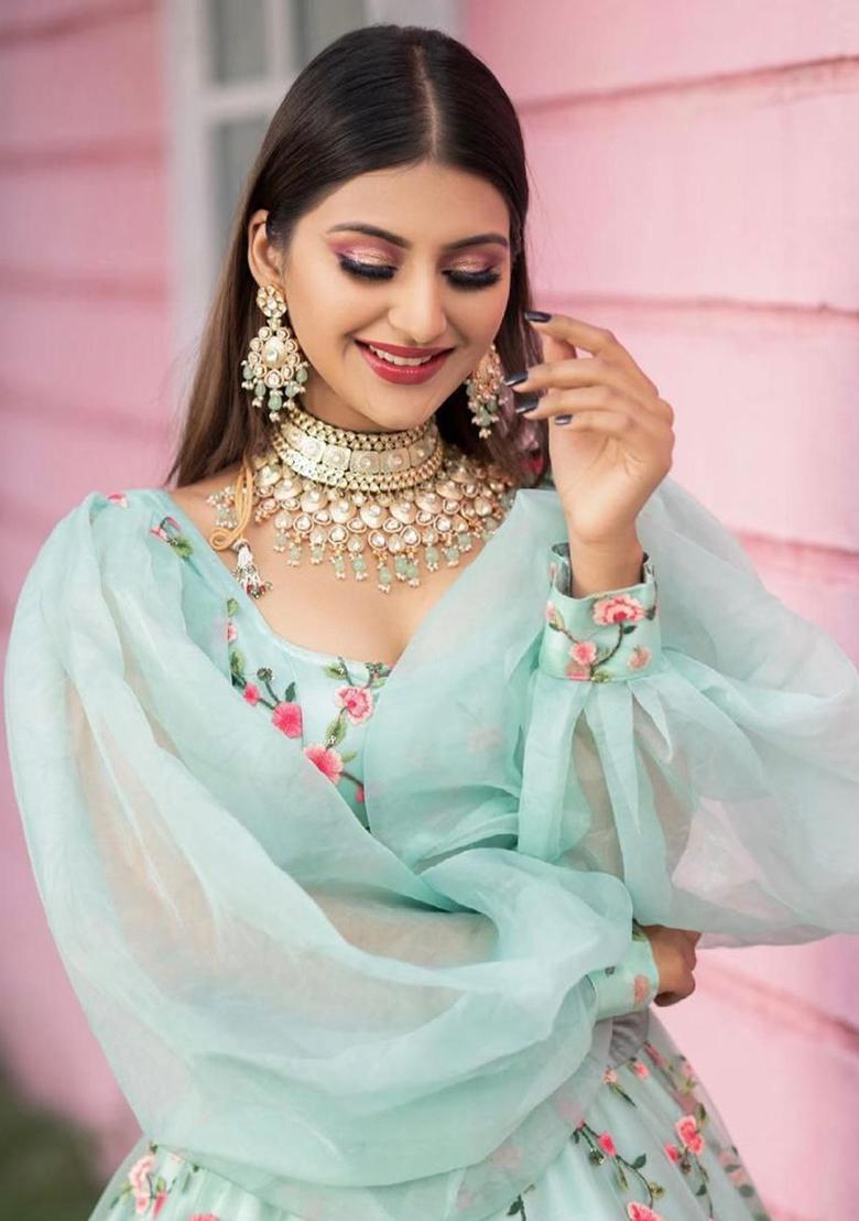 Multi Embroidered Silk Lehenga Set With Dupatta