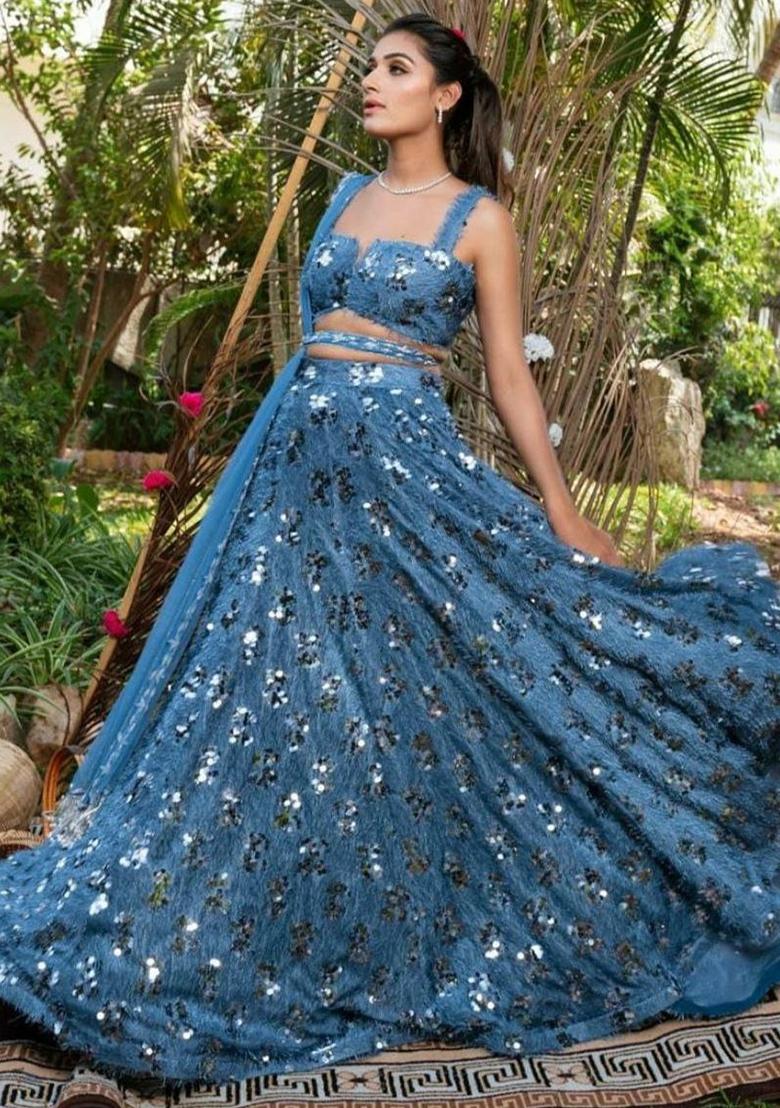 Multi Embroidered Silk Lehenga Set With Dupatta