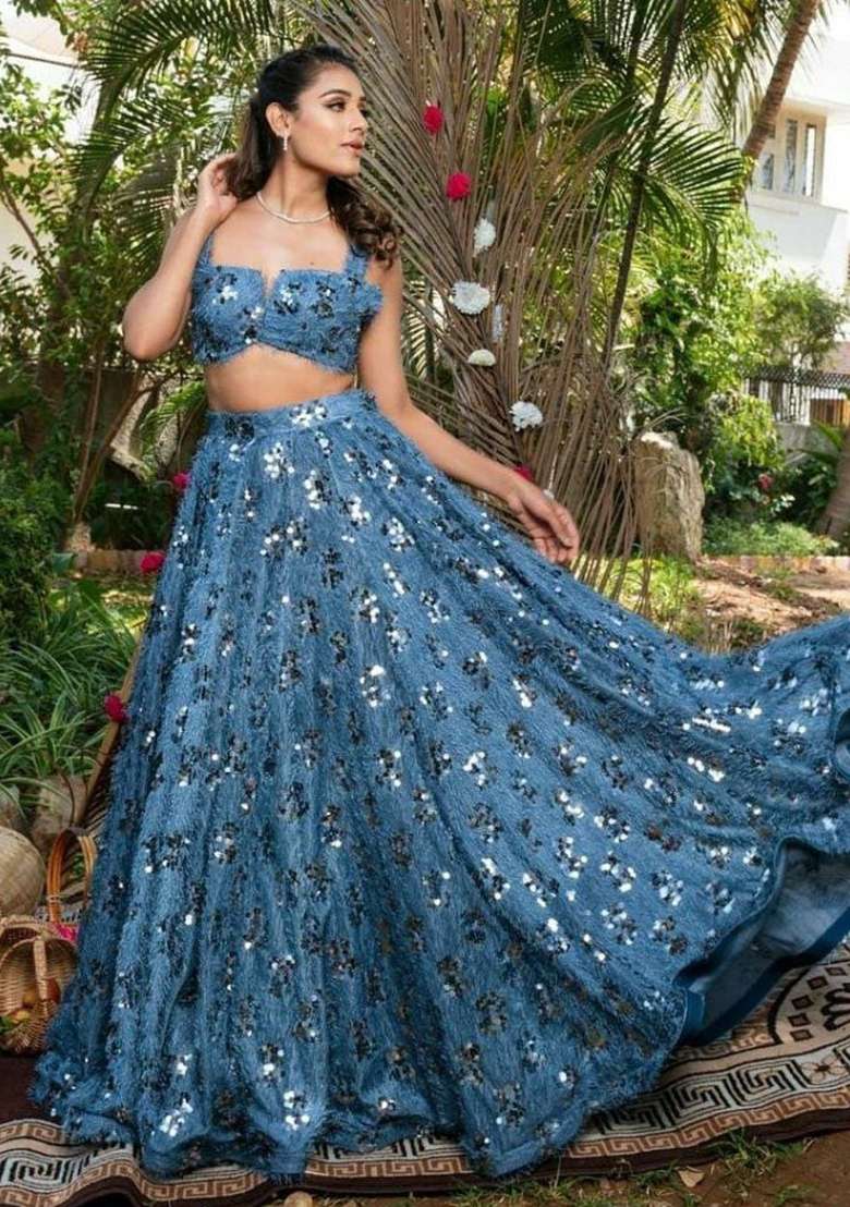Multi Embroidered Silk Lehenga Set With Dupatta - Indya