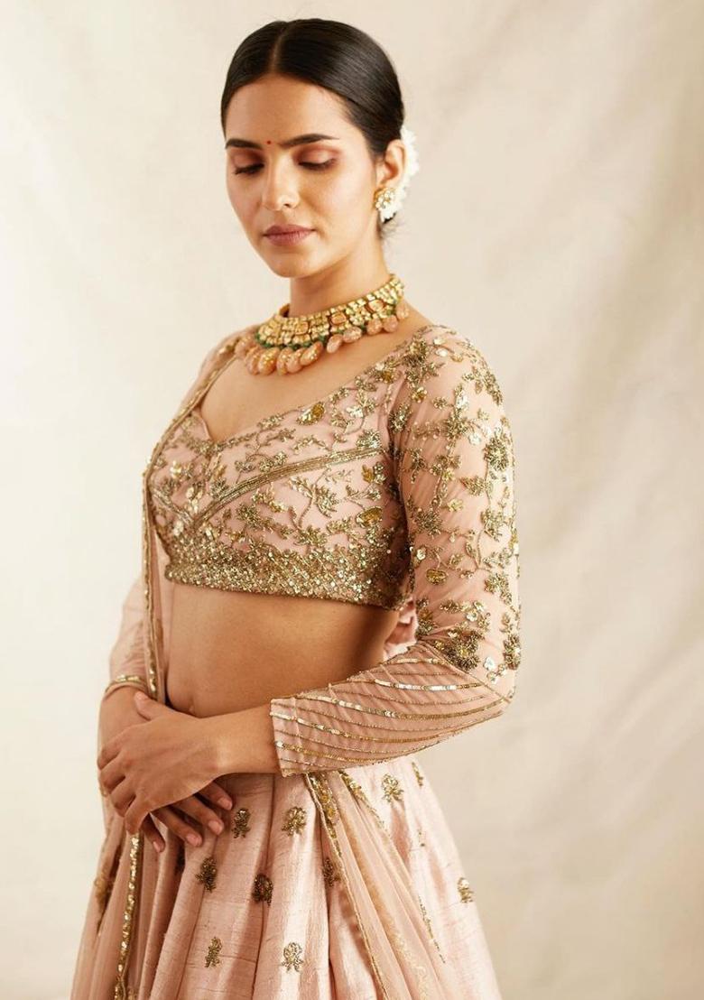 Multi Embroidered Silk Lehenga Set With Dupatta