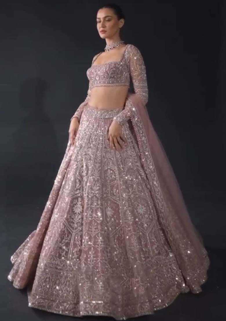 Multi Embroidered Silk Lehenga Set With Dupatta - Indya