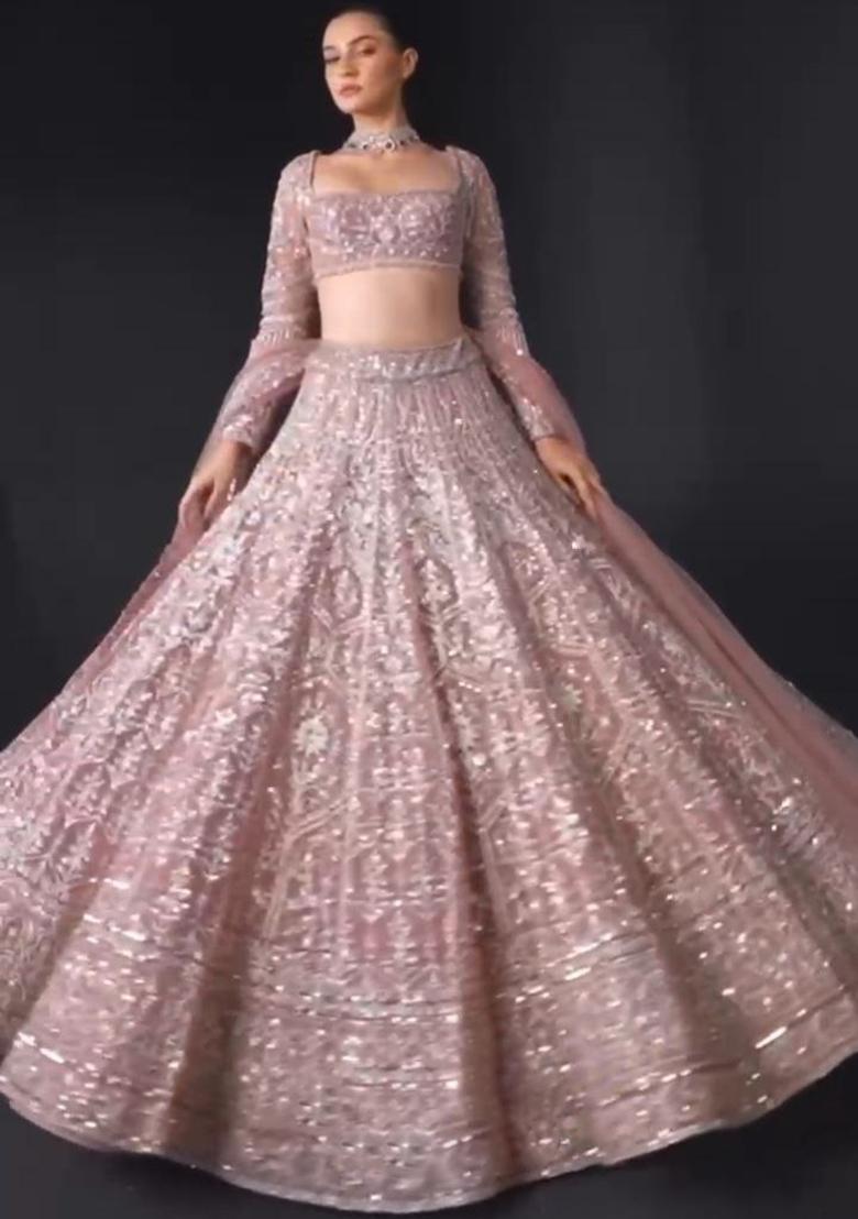 Multi Embroidered Silk Lehenga Set With Dupatta