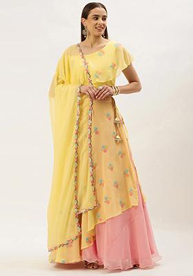 Pink Embroidered Georgette Lehenga Set