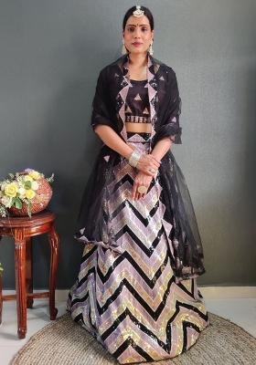 Multi Embroidered Silk Lehenga Set With Dupatta