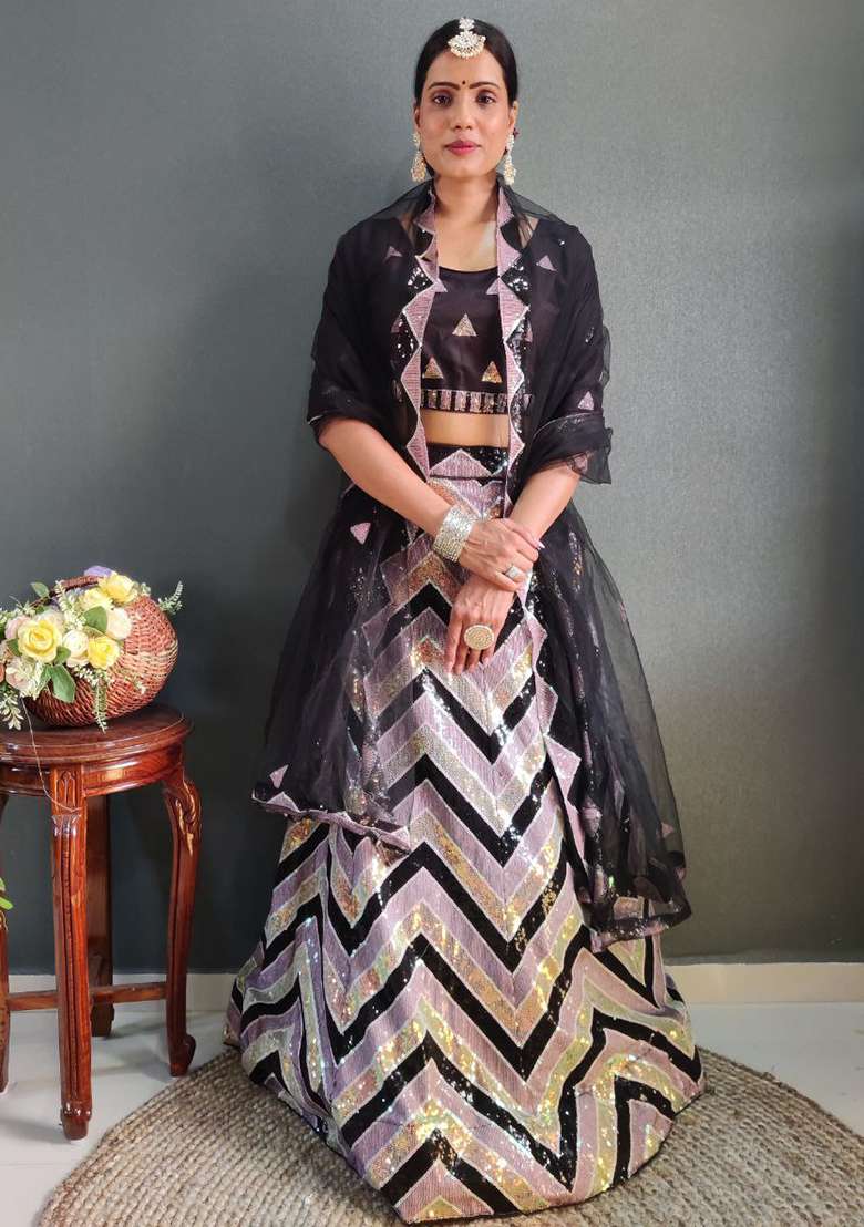 Multi Embroidered Silk Blend Lehenga Set With Dupatta - Indya