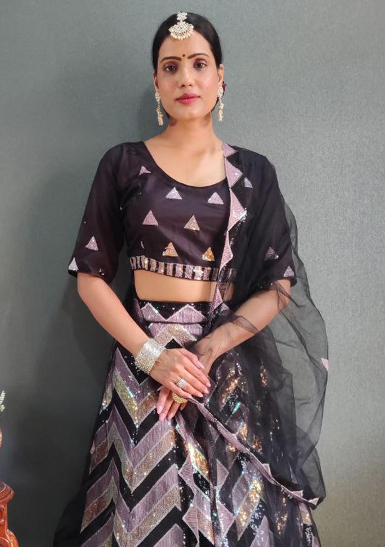 Multi Embroidered Silk Lehenga Set With Dupatta