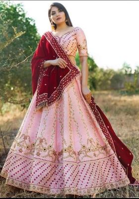 Multi Embroidered Silk Lehenga Set With Dupatta