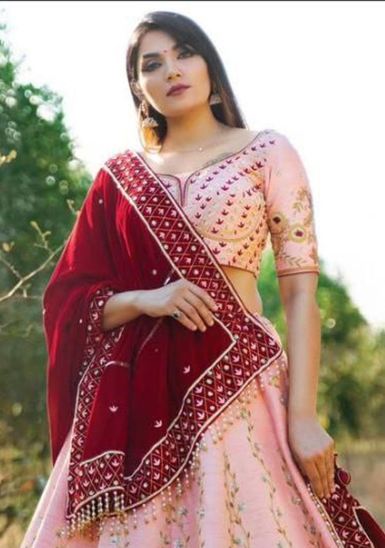 Multi Embroidered Silk Lehenga Set With Dupatta