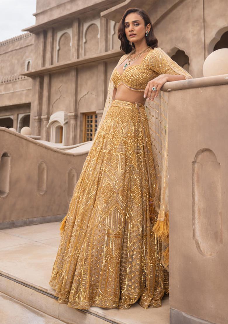 Multi Embroidered Silk Lehenga Set With Dupatta