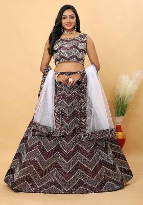 Multi Embroidered Silk Lehenga Set With Dupatta