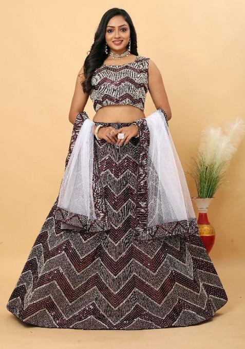 Multi Embroidered Silk Lehenga Set With Dupatta