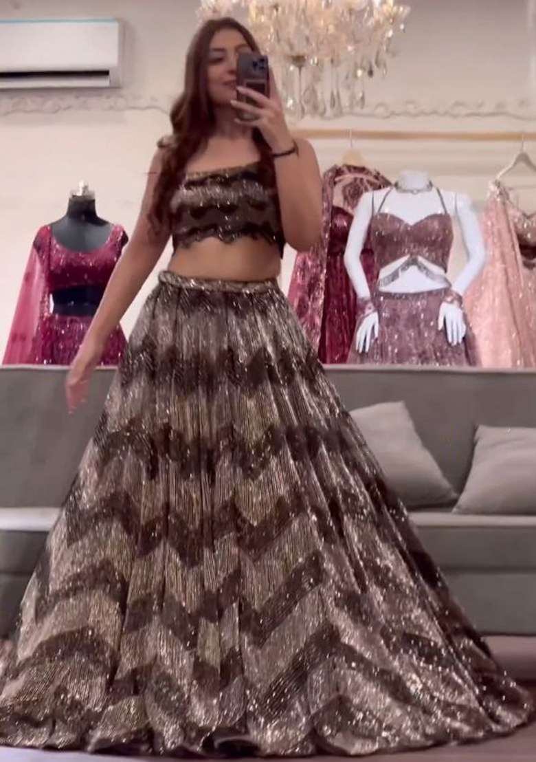 Multi Embroidered Silk Blend Lehenga Set With Dupatta - Indya
