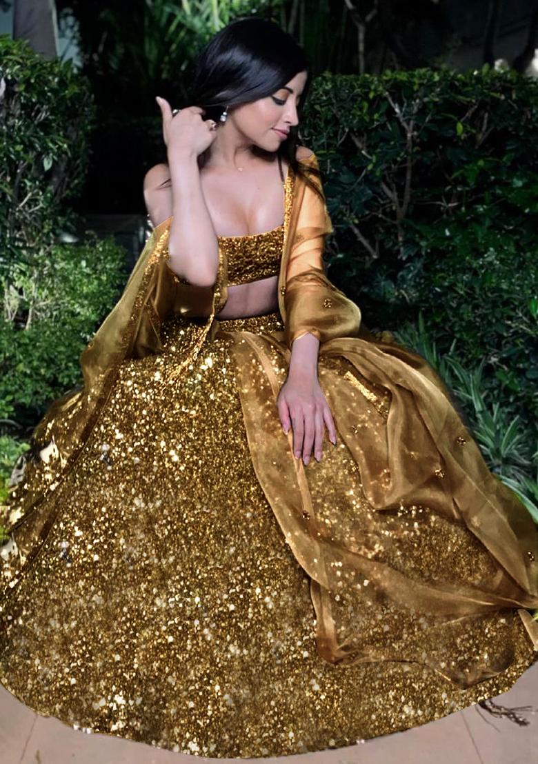 Multi Embroidered Silk Lehenga Set With Dupatta