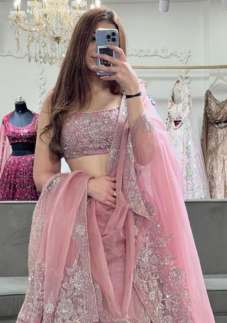 Multi Embroidered Silk Lehenga Set With Dupatta