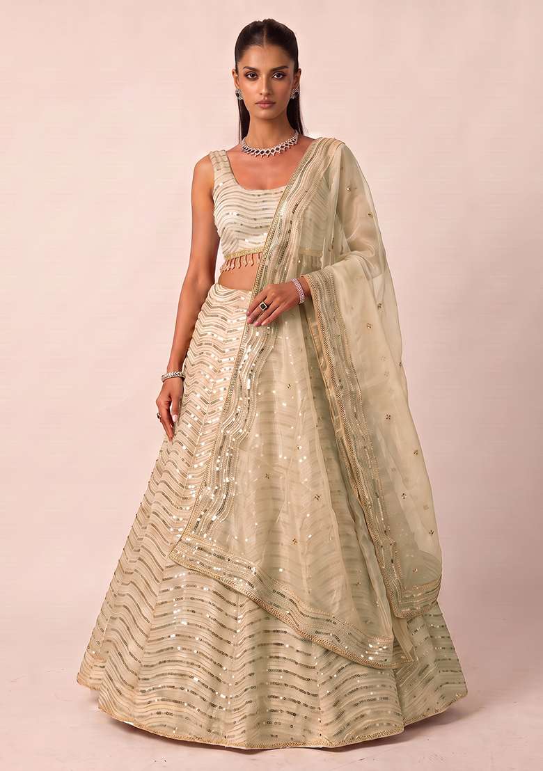 Multi With Dupatta Silk Blend Lehenga Set with Embroidered for Diwali | Wedding & Festive Wear - Indya