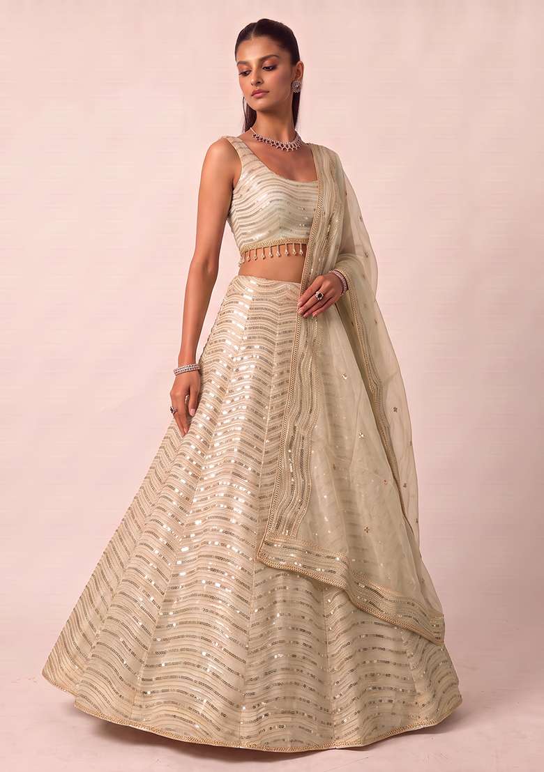 Multi With Dupatta Silk Blend Lehenga Set with Embroidered for Diwali | Wedding & Festive Wear - Indya