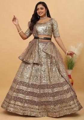 Multi Embroidered Silk Lehenga Set With Dupatta