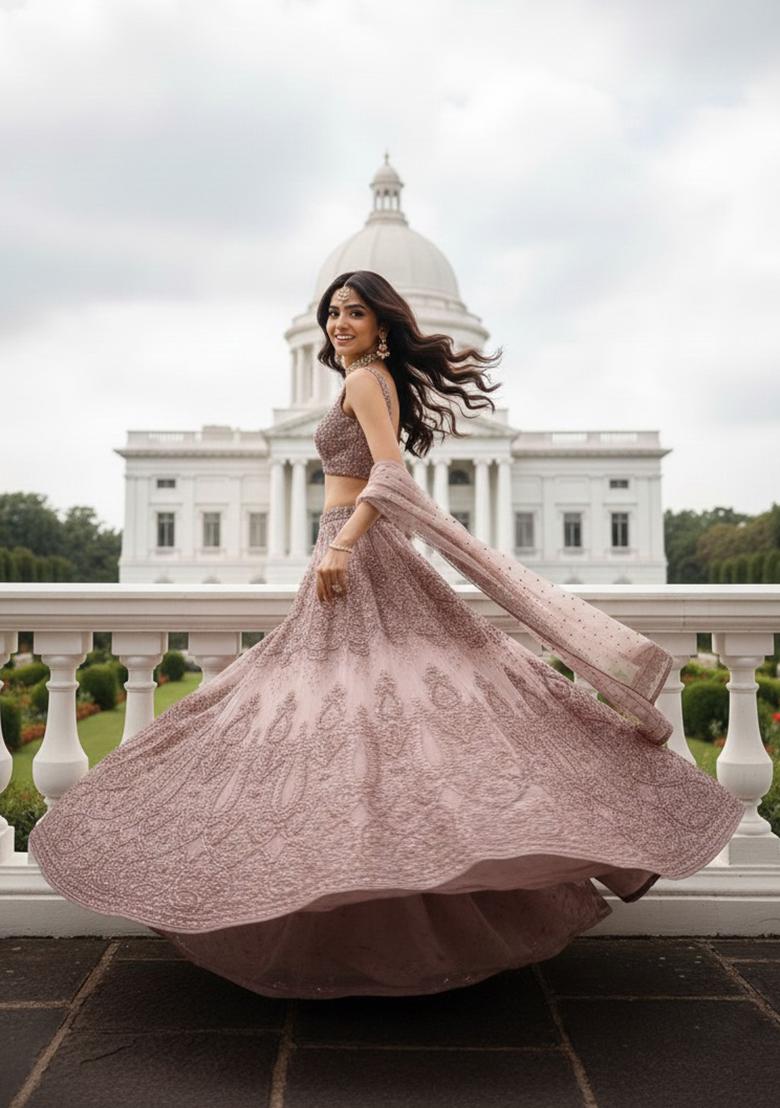 Multi Embroidered Silk Lehenga Set With Dupatta