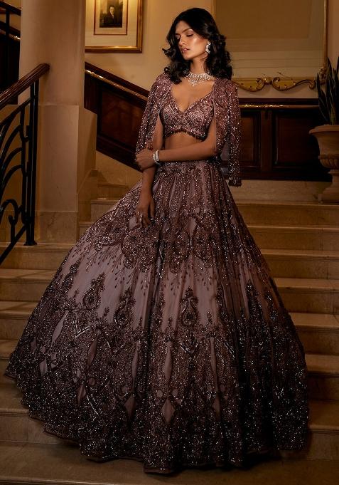 Multi Embroidered Silk Lehenga Set With Dupatta