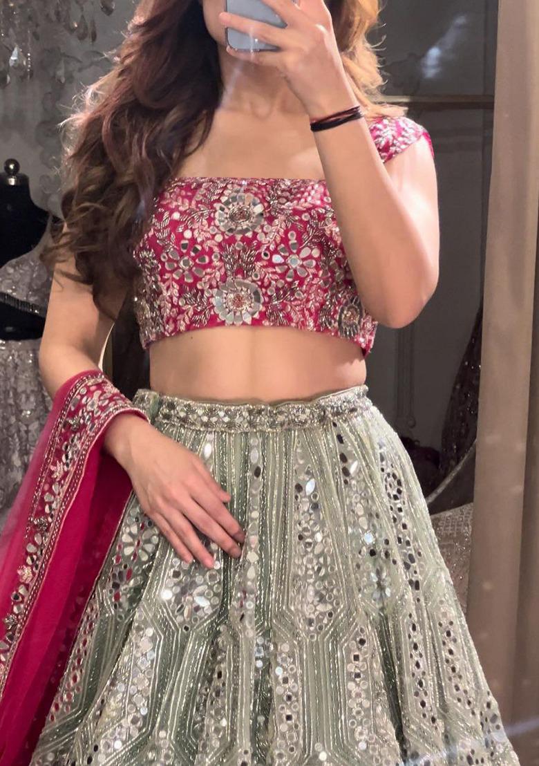 Multi Embroidered Silk Lehenga Set With Dupatta