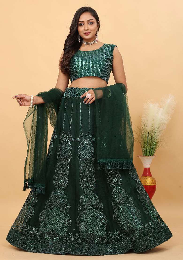 Multi With Dupatta Silk Blend Lehenga Set with Embroidered for Diwali | Wedding & Festive Wear - Indya