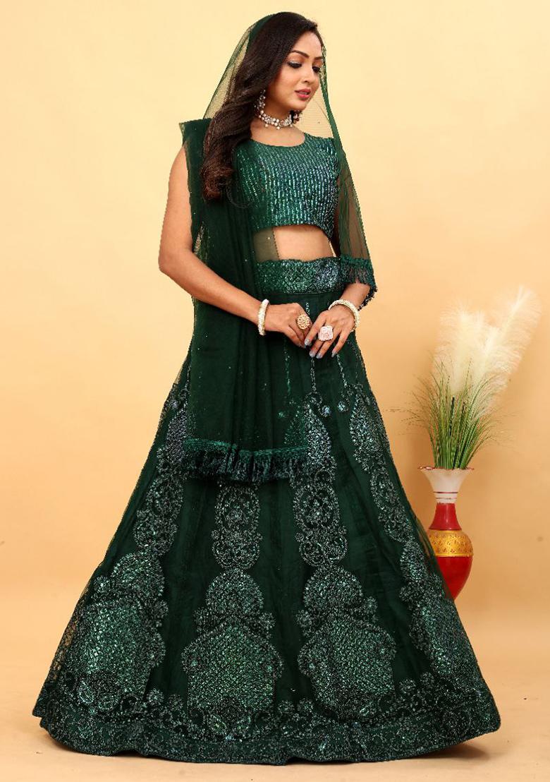 Multi Embroidered Silk Lehenga Set With Dupatta