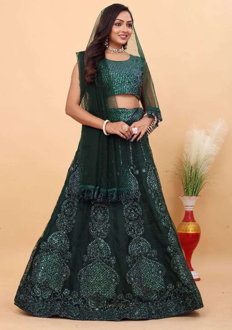 Multi With Dupatta Silk Blend Lehenga Set with Embroidered for Diwali | Wedding & Festive Wear - Indya