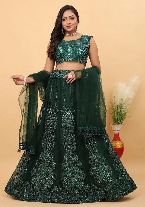 Multi Embroidered Silk Lehenga Set With Dupatta