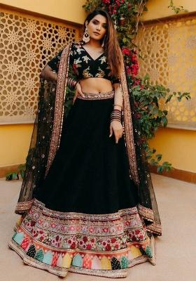 Multi Embroidered Silk Lehenga Set With Dupatta