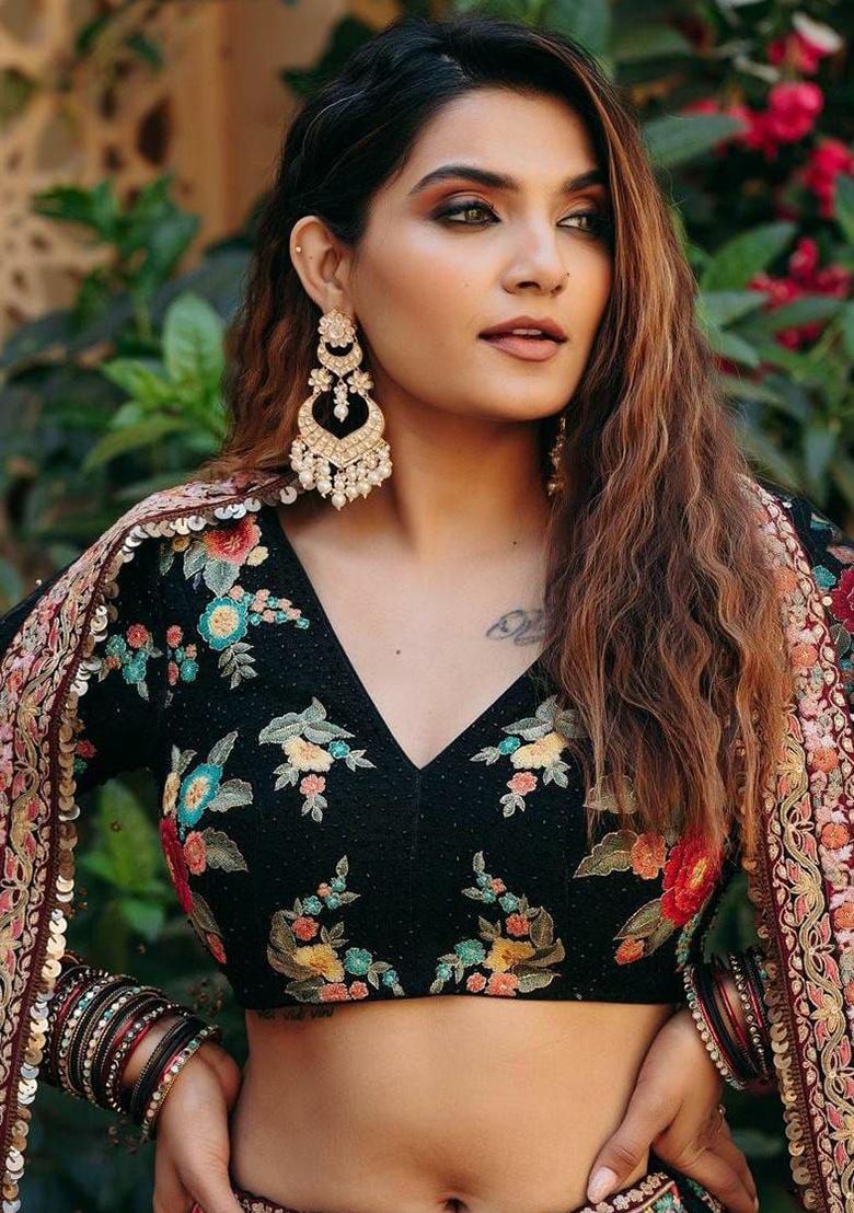 Multi Embroidered Silk Lehenga Set With Dupatta