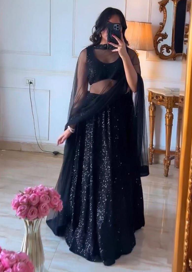 Multi Embroidered Silk Lehenga Set With Dupatta