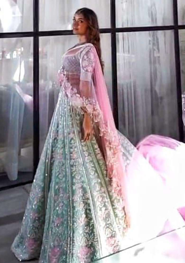 Multi Embroidered Silk Lehenga Set With Dupatta - Indya