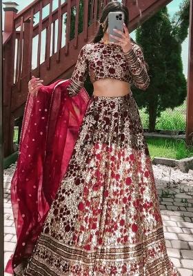 Multi Embroidered Silk Lehenga Set With Dupatta