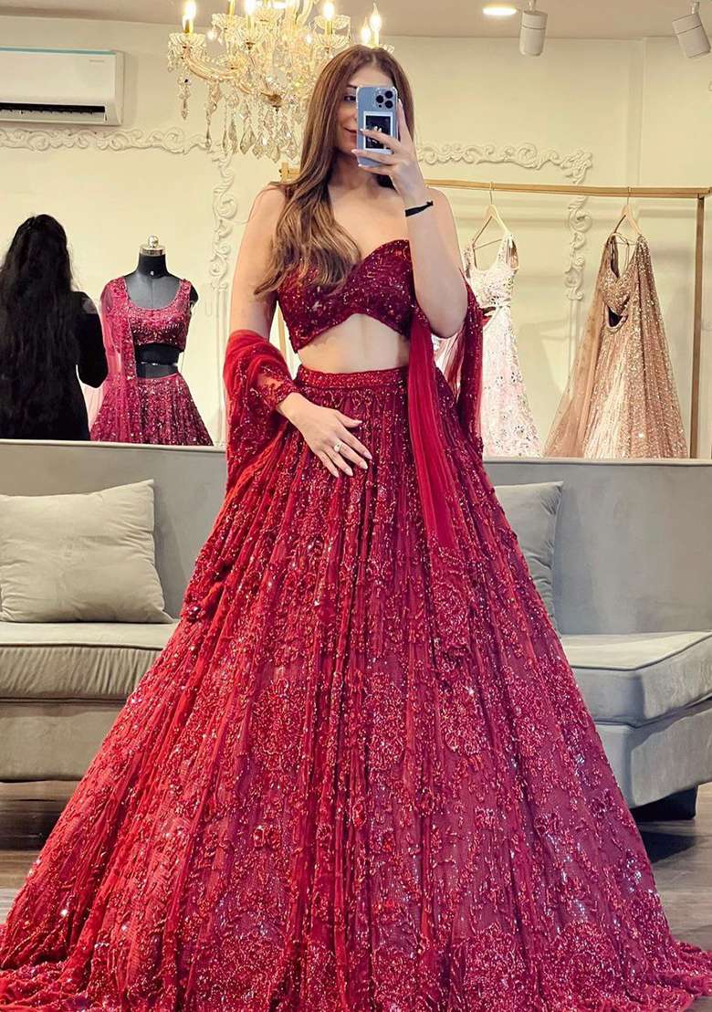 Multi Embroidered Silk Blend Lehenga Set With Dupatta for Diwali and Festive Wear - Indya