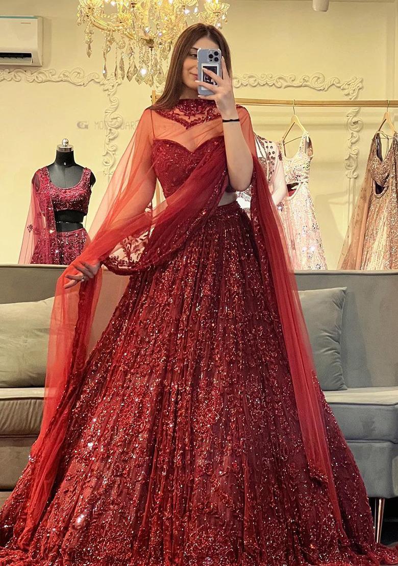 Multi Embroidered Silk Lehenga Set With Dupatta