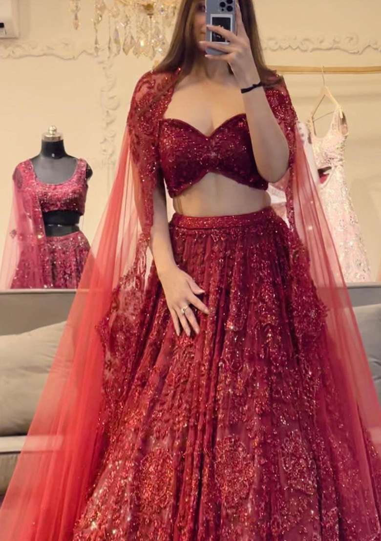 Multi Embroidered Silk Blend Lehenga Set With Dupatta for Diwali and Festive Wear - Indya