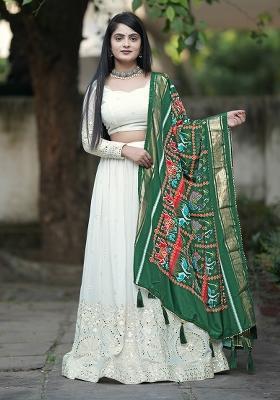 White Embroidery Sequin Work Georgette Lehenga Set With Dupatta