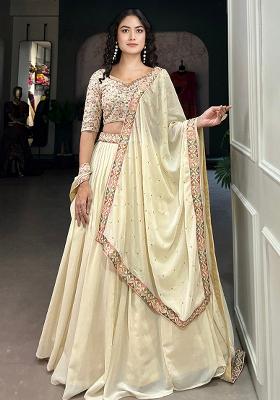 Offwhite Embroidery Sequin Work Georgette Lehenga Set With Dupatta