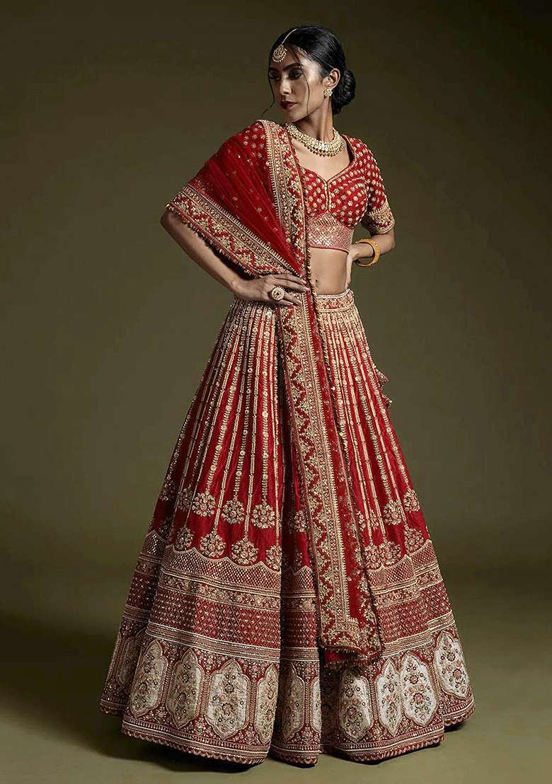 Maroon Embroidery Golden Sequin Work Satin Lehenga Set With Dupatta - Indya