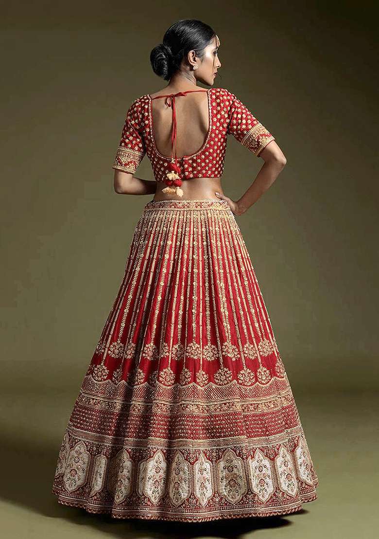 Maroon Embroidery Golden Sequin Work Satin Lehenga Set With Dupatta - Indya